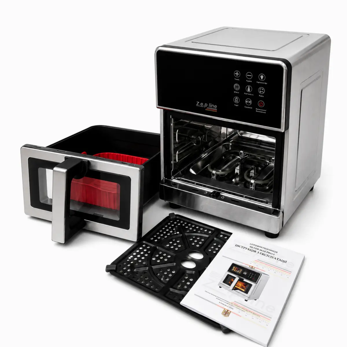 Мультипіч-аерогриль Zepline ZP-00355 Silver Max Pro-3 2200 Вт, велика аерофритюрниця 13 л на 2 тени